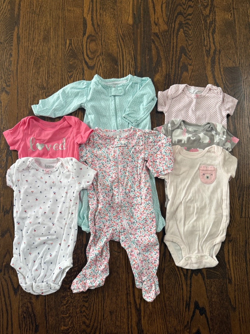 Carter’s Baby Girls Mixed Pink & Aqua One-Piece and Footed Sleepers Set